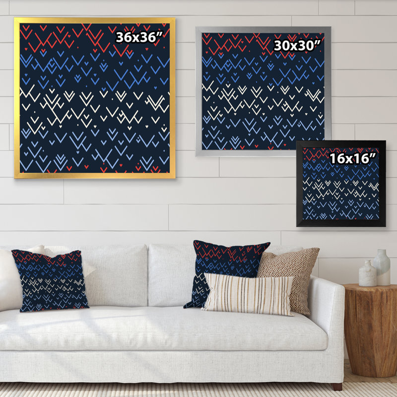«Blue White and Red Triangular Geometrics II», impression sur toile, Cadre photo argenté, H 36 po x l 36 po