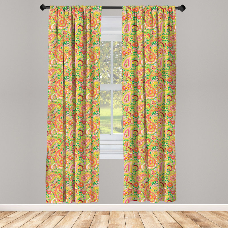 Paisley Semi-Sheer Rod Pocket Curtain Panels, 28" x 84", Green
