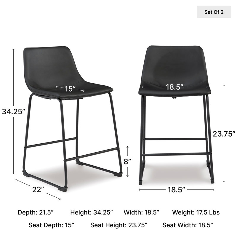 Ashtin Upholstered Counter Stool with Metal Frame, Black, Counter Stool (23.75” Seat Height)