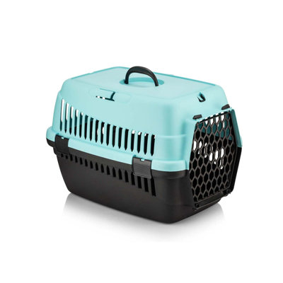 Boîte de transport pour animaux Jaccari - turquoise, 22,3 po x 15,7 po x 27,0 po | 100% plastique durable | Idéal pour les voyages et les visites de professionnels | Conception légère et spacieuse pour animaux de compagnie pesant jusqu'à 20 lb | Facile à nettoyer et confortable pour vos amis à fourrure