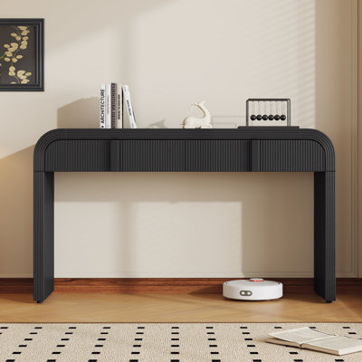 Modern Console Table with 2 Storage Drawers, Fluted Entryway Table with Rounded Silhouette for Hallway Living Room and Entryway (Black)