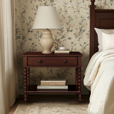 Beckett Large Turned Wood Spindle Nightstand with Drawer and Shelf