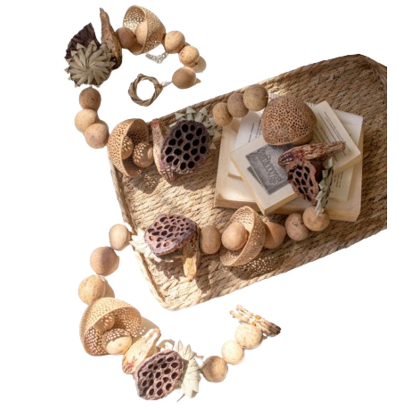 72" Natural Dried Botanical Garland, Decorative Brown Table Accent