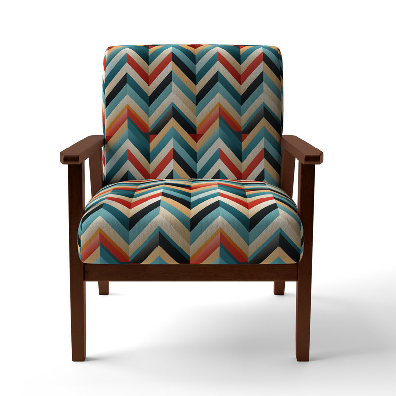 Cantina 23'' Wide Armchair, Blue/Red Polyester, Brown Square Arms