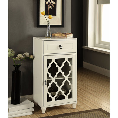 Table d'appoint blanche - Conception polyvalente avec tiroir et porte en verre Fabrication en bois synthétique idéale pour un usage domestique 12 po de profondeur x 17 po de largeur 33 po de hauteur et 35 lb de poids