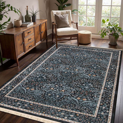 Tapis botanique bleu minuit