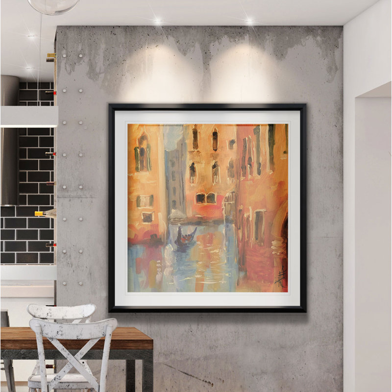 « venice ii », peinture, H 16 po x l 16 po x P 2 po, Cadre noir