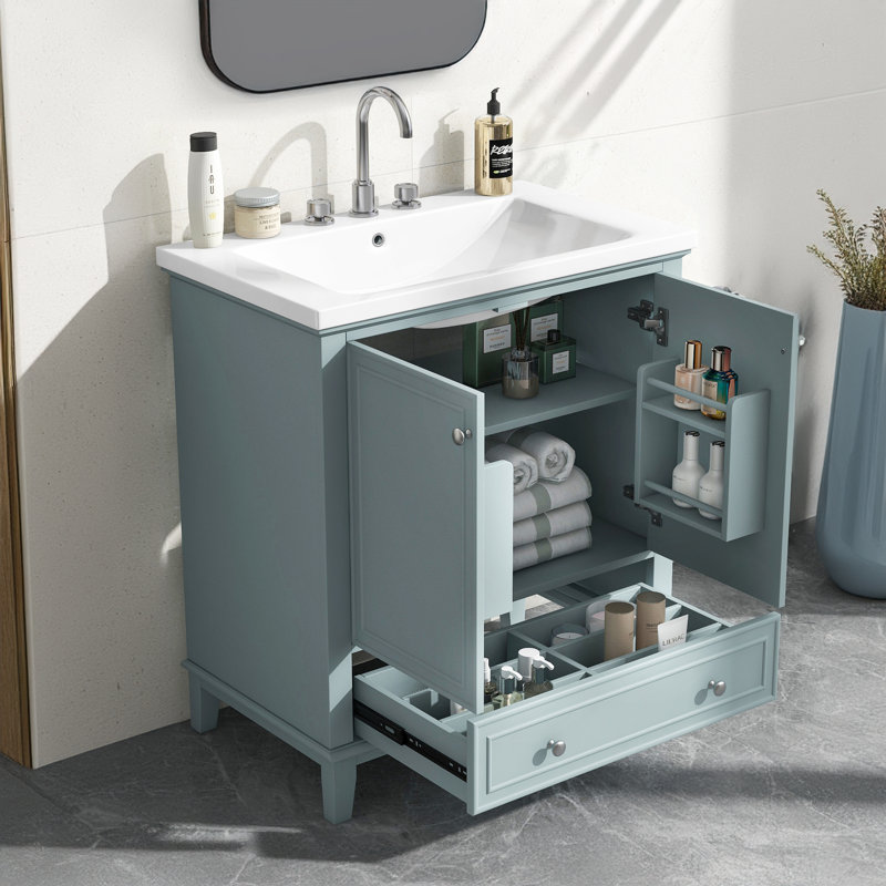 30'' Single Bathroom Vanity with Ceramic Top, Green