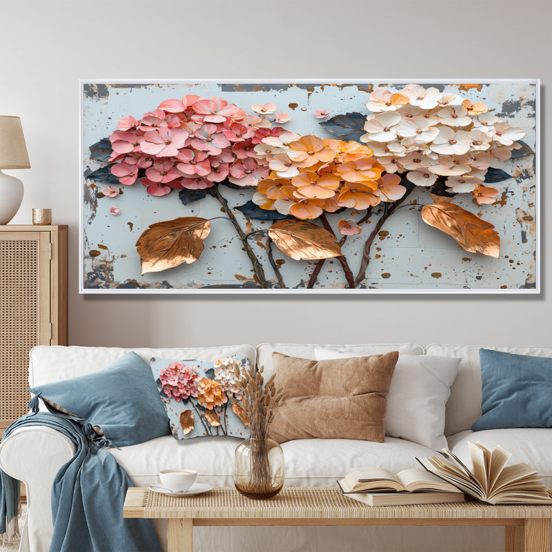 Hodgson - Floral Wall Art, Impression sur cadre flottant, H 28 po x l 60 po, Blanc