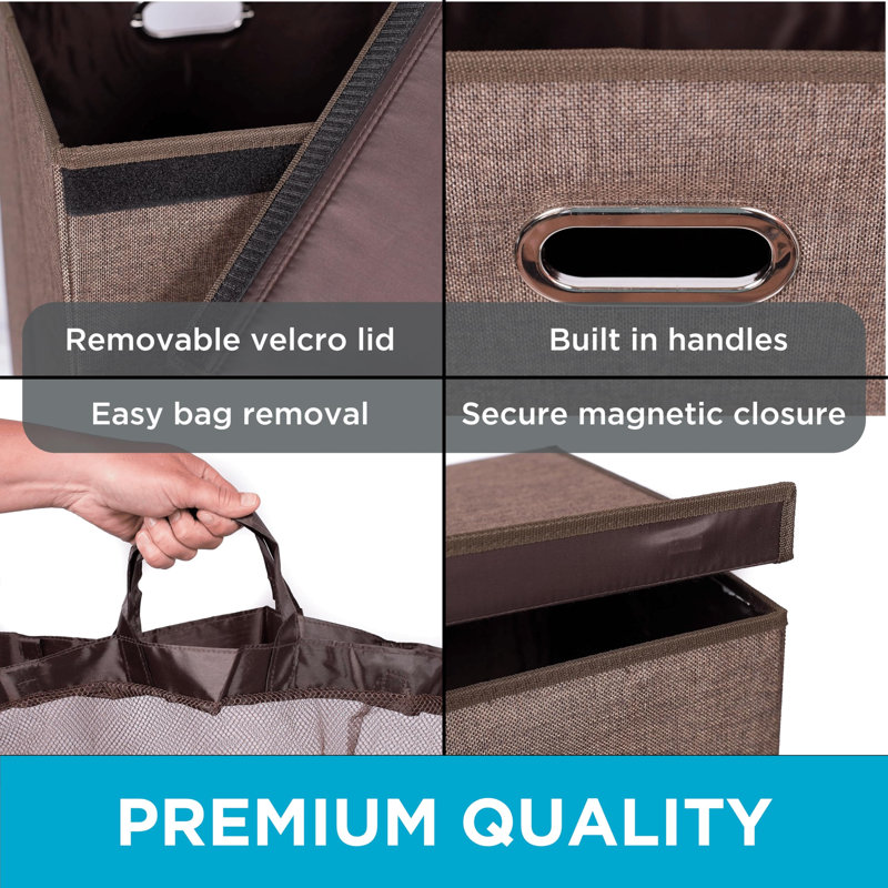 Fabric Laundry Hamper with Handles, Brown, Large (28" H x 16" W x 16" D)