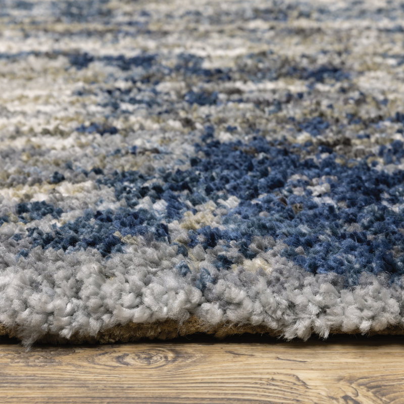 Tapis abstrait gris / bleu sarcelle Sven, Tapis de couloir 2 pi 3 po x 7 pi 6 po