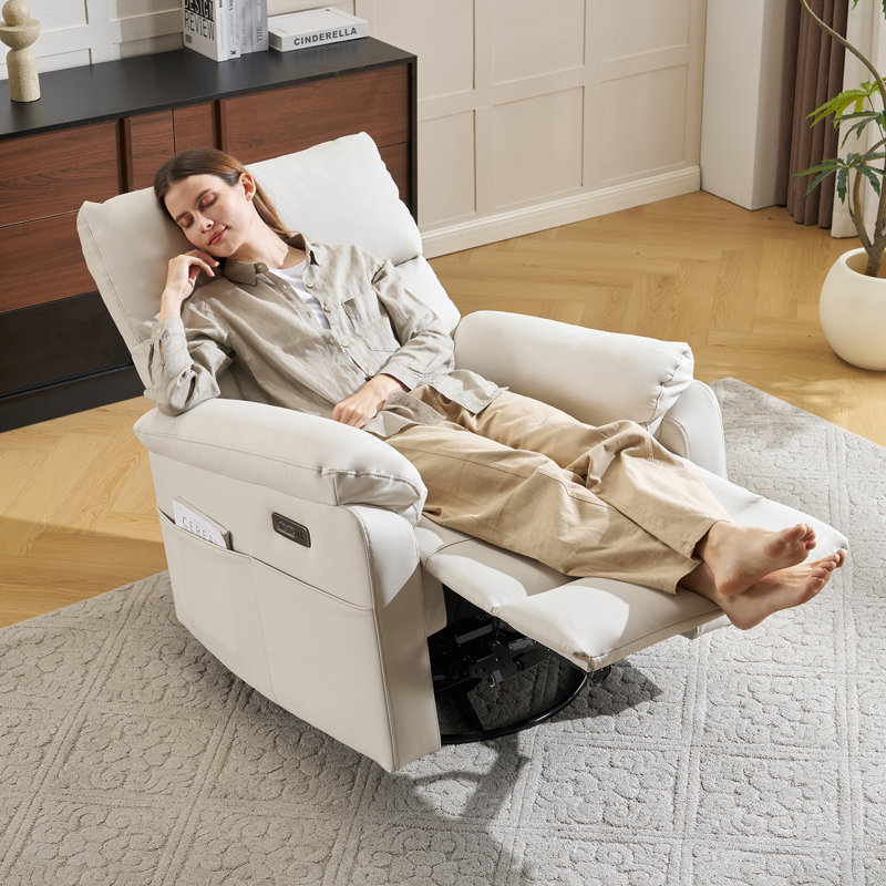 Power Recliner Chair With Adjustable Lumbar Support,swivel Rocker Chair With Overstuffed Armrests, Usb & Type-c