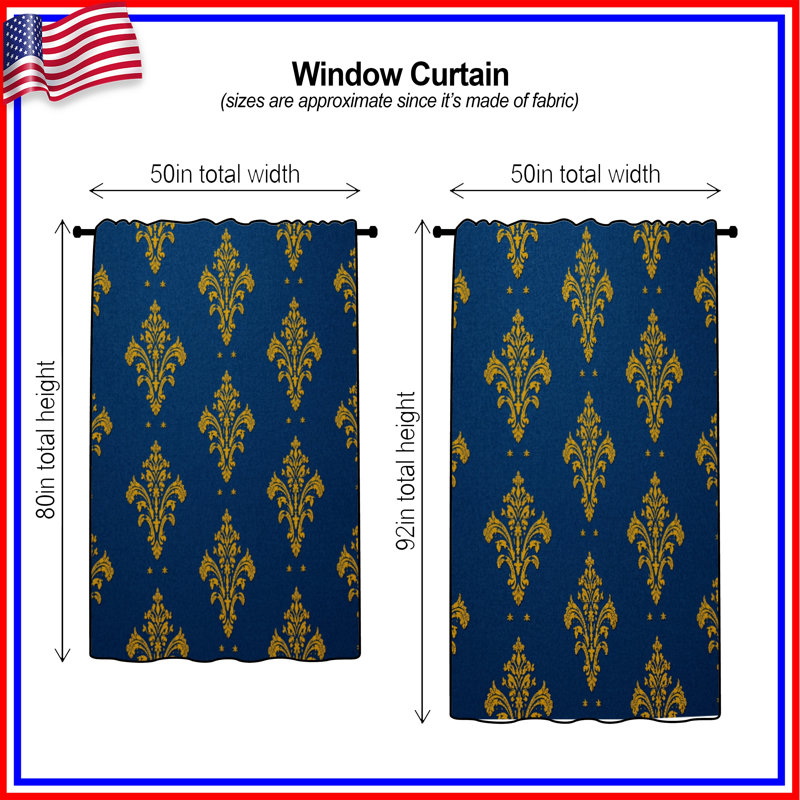 Gold Damask Pattern Window Curtains, Damask Sheer & Blockout Curtains - 1 Panel, 50" x 92" - 1 Panel, Sheer