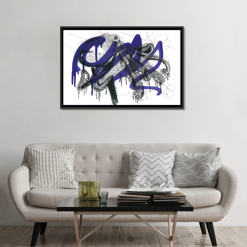 Octopus Reef, reproduction sur toile, H 32 po x l 48 po x P 1,5 po, Toile avec cadre noir, Pas de tapis