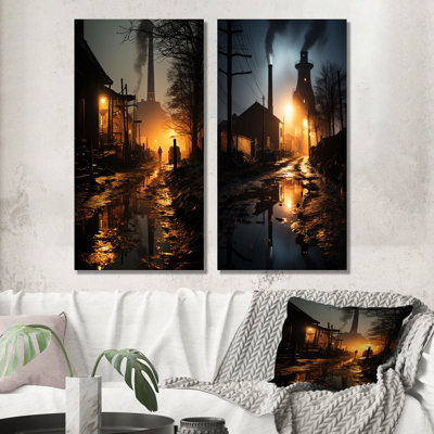 Vintage Industrial Landscape - Factories Wall Art Living Room Set Of 2