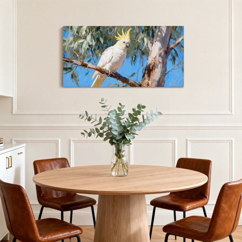 Animaux, cacatoès perché sur une branche d'arbre, reproduction d'art, H 20 po x l 40 po