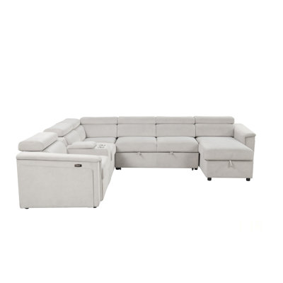 Harvey Modern Style Power Recliner Sleeper Sectional Sofa With Durable Fabric And Storage Chaise