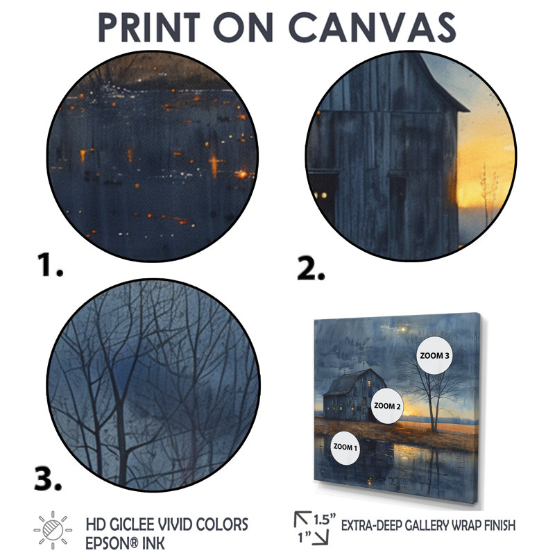 Lumière de l'hiver grange d'hiver II - impressions sur toile de grange, H 44 po x l 44 po, Toile tendue