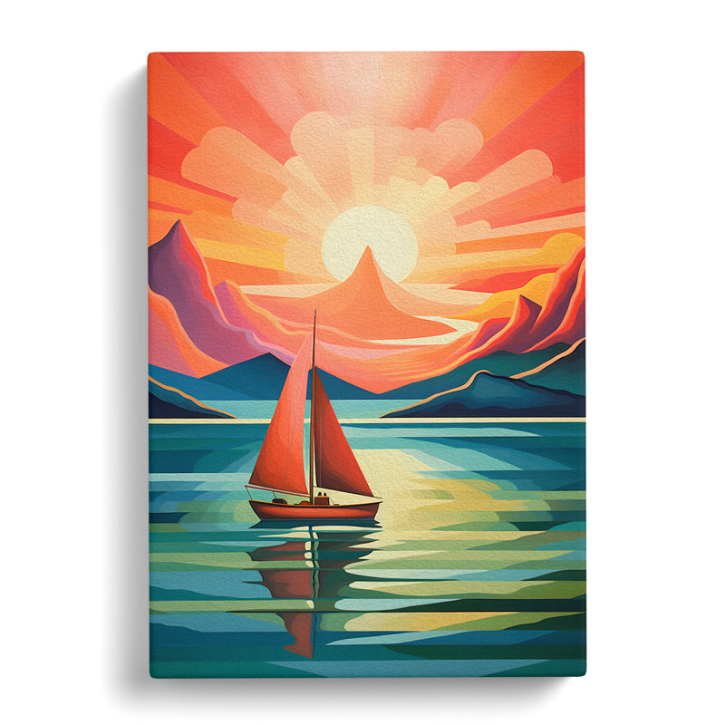 Boat On A Lake Deco No.2 - No Frame Art Prints - Wrapped Canvas, 76cm H x 50cm W x 3cm D