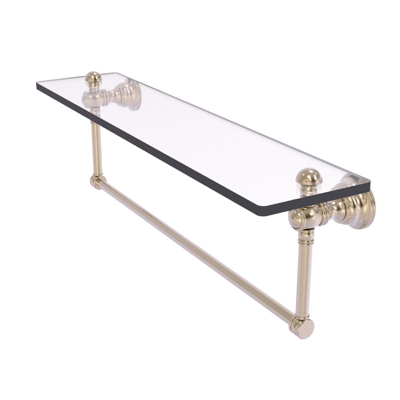 Freyja Glass Accent Shelf with Towel Bar, 5.54" H x 22" W x 7" D, Antique Pewter
