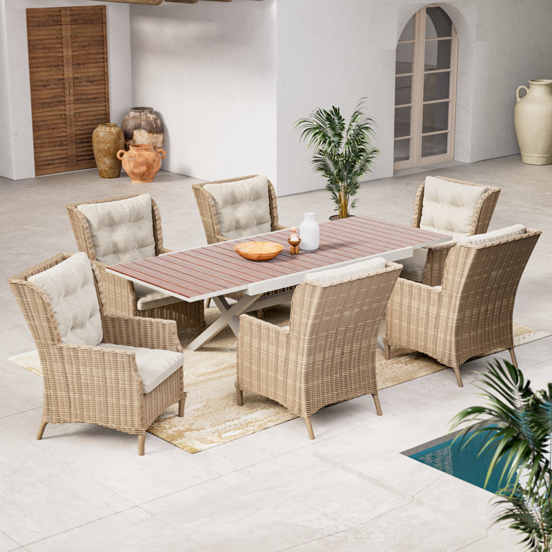 Aluminum Heated Transfer Extendable Dining Table With Dining Chairs