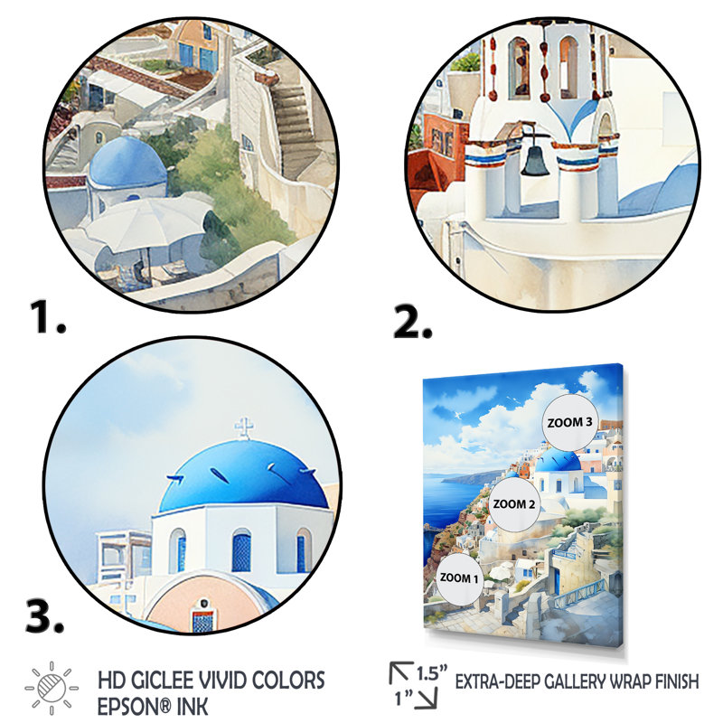 «Greek Isles Coastal Village Dreams I», art mural Grèce, Cadre flottant brun, H 20 po x l 12 po x P 1 po