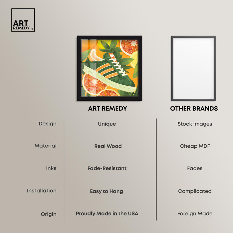 «Citrus Sneaker Shadowbox Print Sneaker» par Art Remedy, H 25 po x l 25 po, Noir