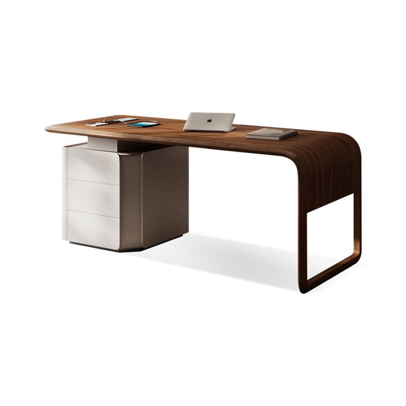 Bureau rectangulaire en bois manufacturé brun noisette, Retour à gauche, 29.53" H x 62.99" W x 27.56" D