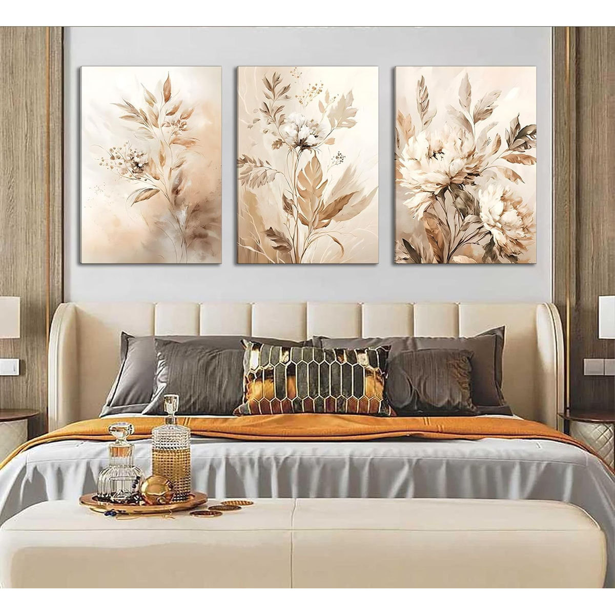 Lark Manor 3 Pcs Beige Neutral Flower Canvas Wall Art Wildflowers ...