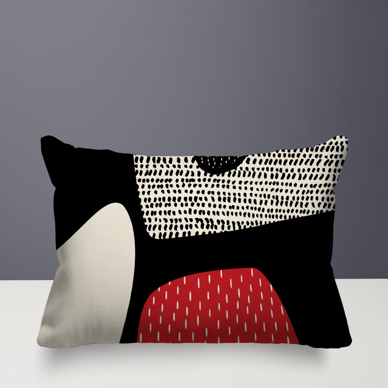 Coussin lombaire réversible intérieur / extérieur Vikka, H 14 po x l 20 po, Rouge / noir / blanc cassé