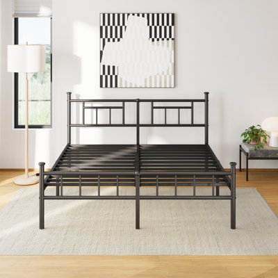Carrold 46" High Platform Bed Frame With Modern Industrial Style, Heavy Duty Metal Structure Support To 1000lbs, No Box Spring Needed, No Squeak