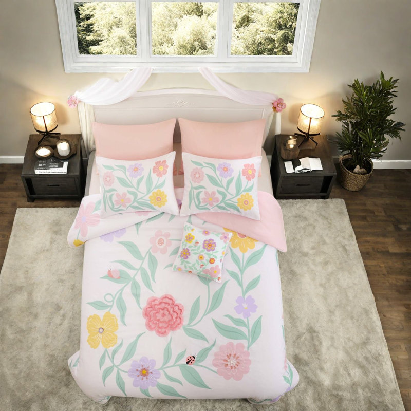 Ensemble de literie à motifs floraux, couette en microfibre pour lit double et queen, chambre moderne pour fille