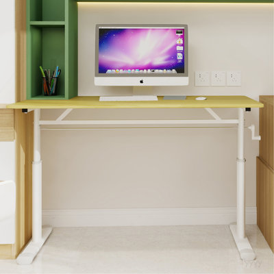 Adjustable study desk suitable for children and adults, height-adjustable, multifunctional home office desk, compact design, desktop dimensions: 60cm × 120cm, white frame, natural wood-colored tableto