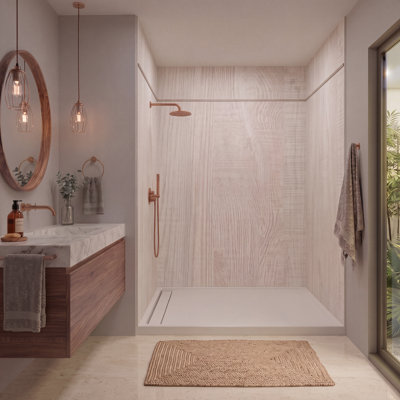 Ensemble de panneau de douche à découper 6 pièces à surface solide Expressions, 72 po avec extension de 24 po, hauteur 96 po