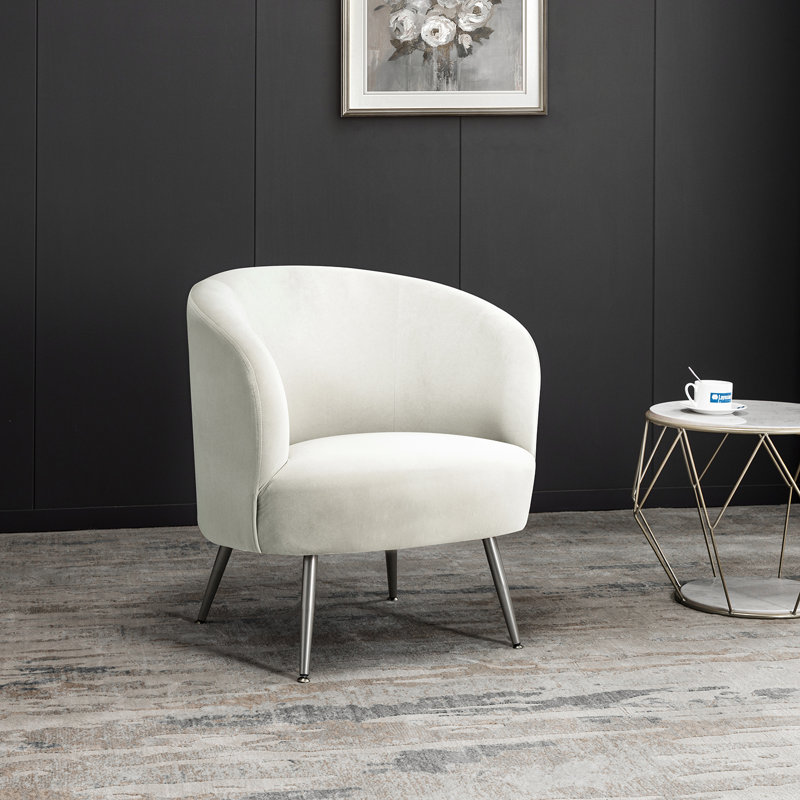 Fauteuil demi-tonneau Dian, Velours ivoire