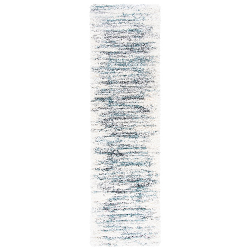 Tapis ivoire / bleu sarcelle Adam, Tapis de couloir 2 pi 3 po x 10 pi