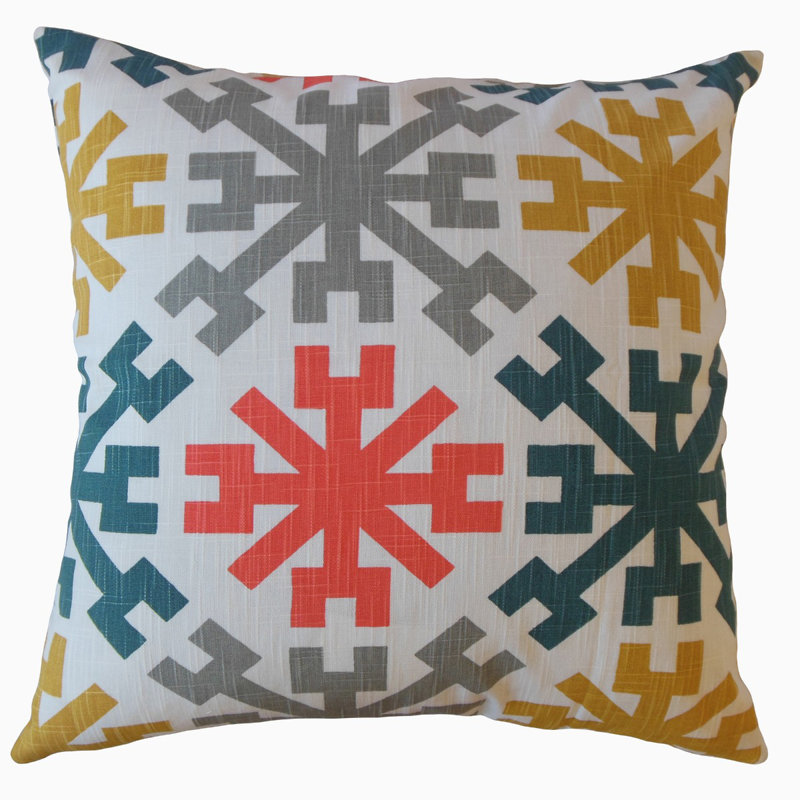 Coussin en coton Obert, 22 po x 22 po, Coussin décoratif, Gris / blanc / jaune