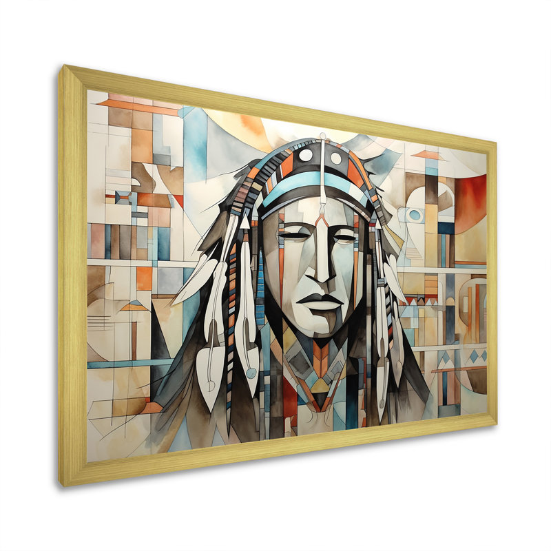 Impression sur toile Native Cherestic Cherokee, Cadre doré simple, H 34 po x l 44 po x P 1,5 po