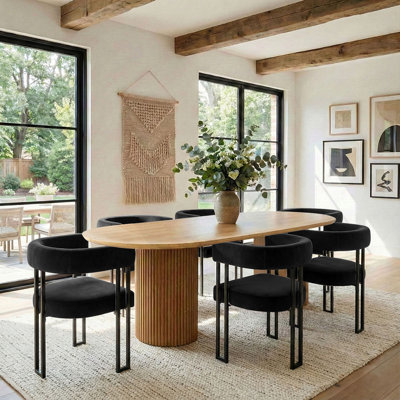 6 - Person Dining Table Sets With Oval Table & 6 Upholstered Velvet Chairs