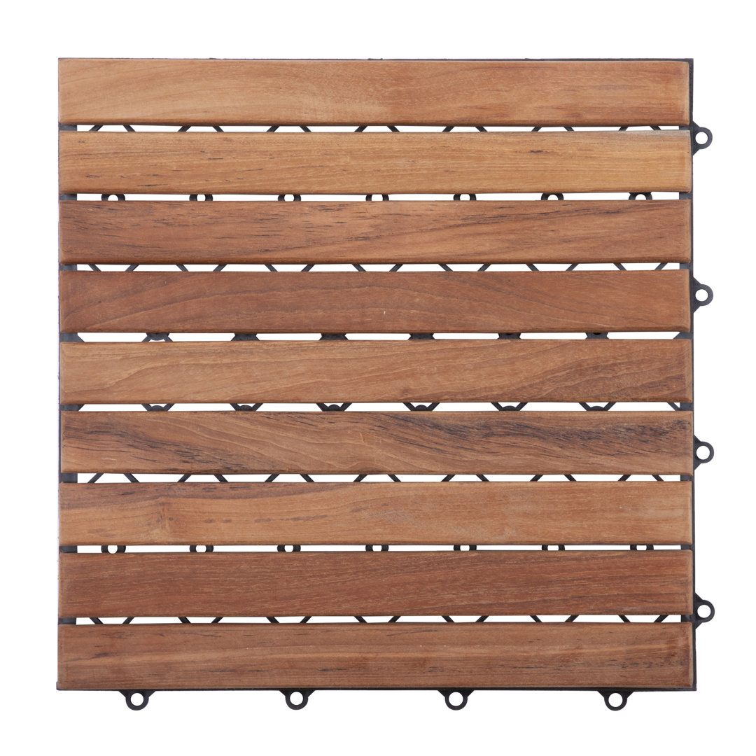 Square 11.8" x 11.8" Teak Wood Interlocking Deck Tile Nordic Style