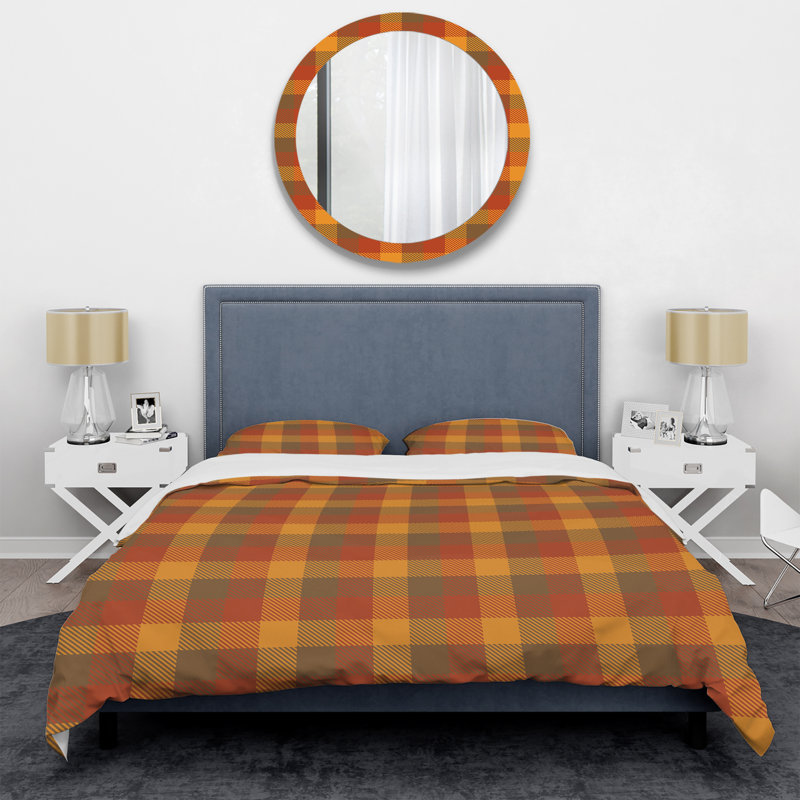 Brown Checked Tartan - Abstract Duvet Cover Set - Microfiber Polyester