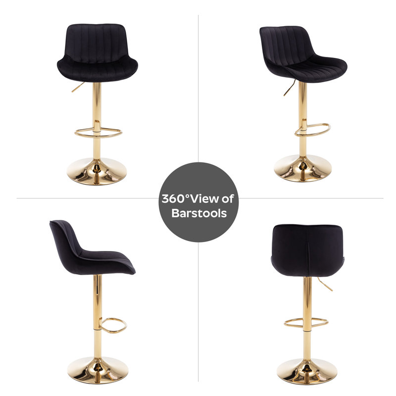 Bar Stools Set, Modern Swivel Counter Height Adjustable Barstools with Back, Upholstered Velvet Bar Chair with Footrest, Modern Armless Kitchen Island Stool for Kitchen Island, Pub, Cafe