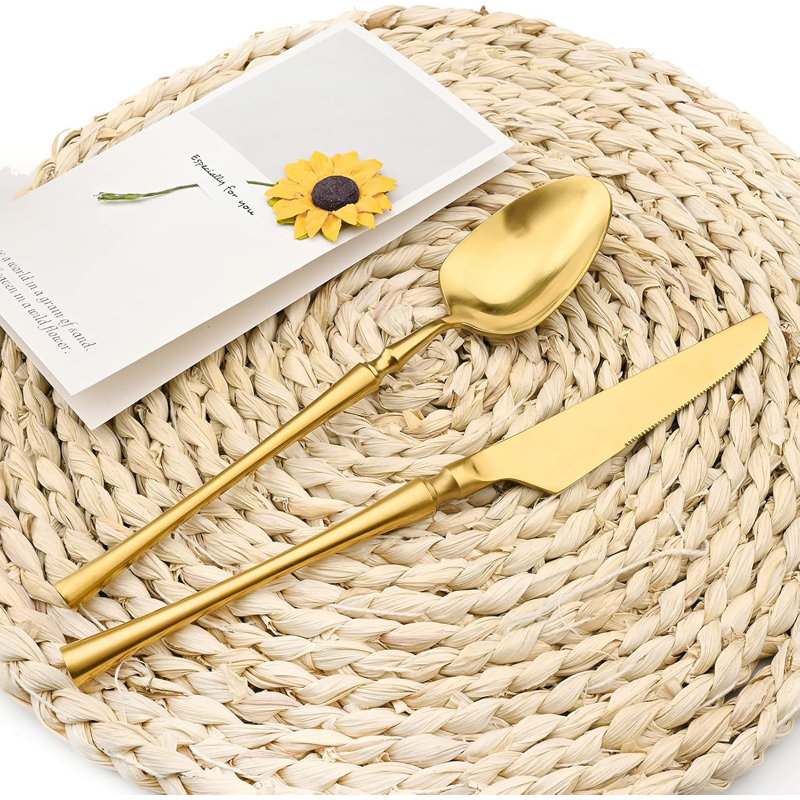 Ensemble de couverts 16 pièces en acier inoxydable à finition mate avec poignées uniques, coutellerie durable 18/10 pour un usage quotidien, va au lave-vaisselle