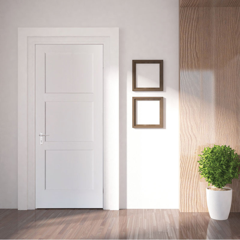 Dalle de porte intérieure Shaker apprêtée à 3 panneaux égaux, 30 po x 84 po