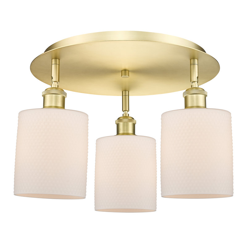 Dublin Glass Semi Flush Mount, Matte White, Satin Gold