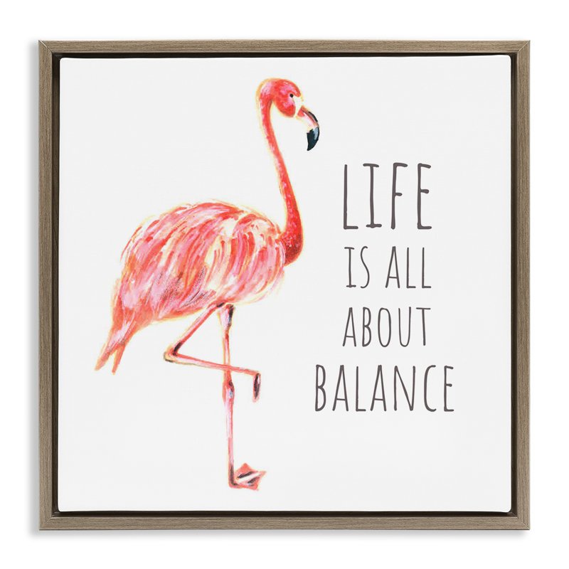 Motivation, équilibre, flamant rose, H 18 po x l 18 po, Cadre flottant orme Montalcino
