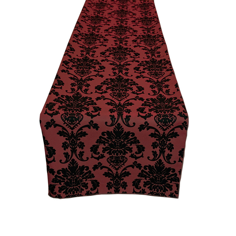 Poplin Damask Table Runner, 144" L x 12" W, Cranberry Red