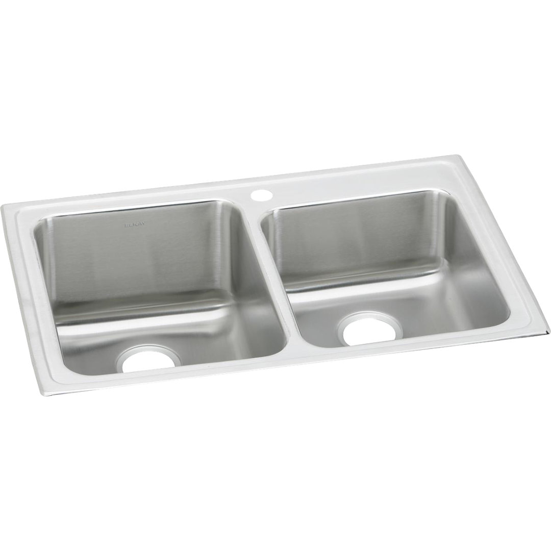 Lustertone 33" L x 22" W Double Basin Drop-in Kitchen Sink with Drain Assembly Elkay Faucet