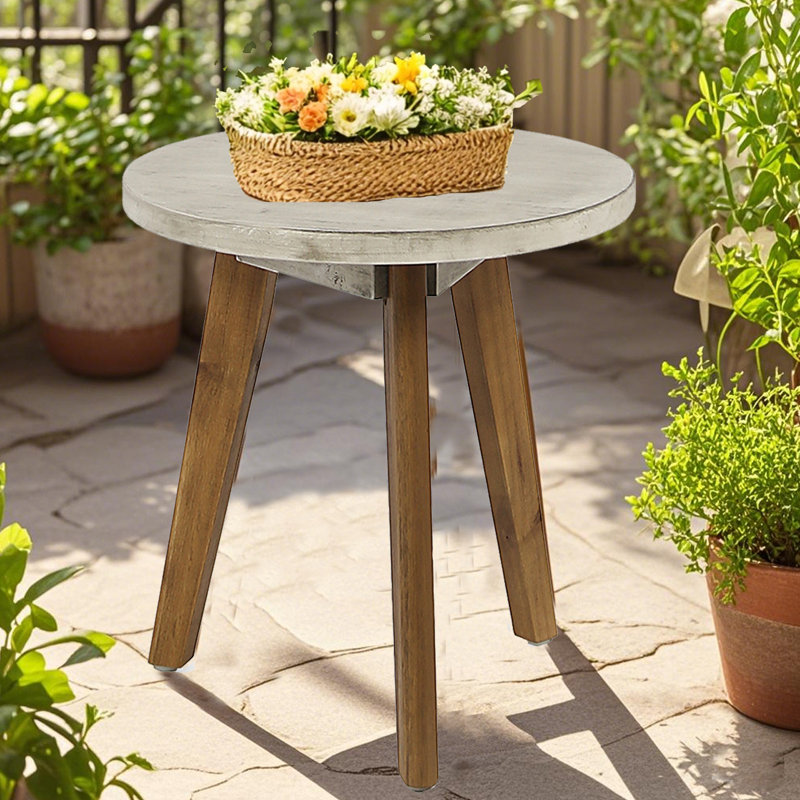Table d'appoint ronde en bois d'acacia teinté, Naturel, Gris clair