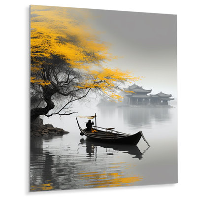 Art asiatique, bateau jaune, art mural asiatique en métal